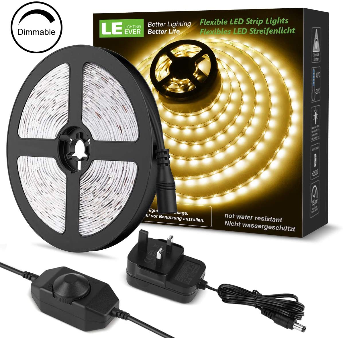 Lepro Warm White LED Strip Light 5M 300 LEDs, 1650lm Dimmable LED Tape Lights
