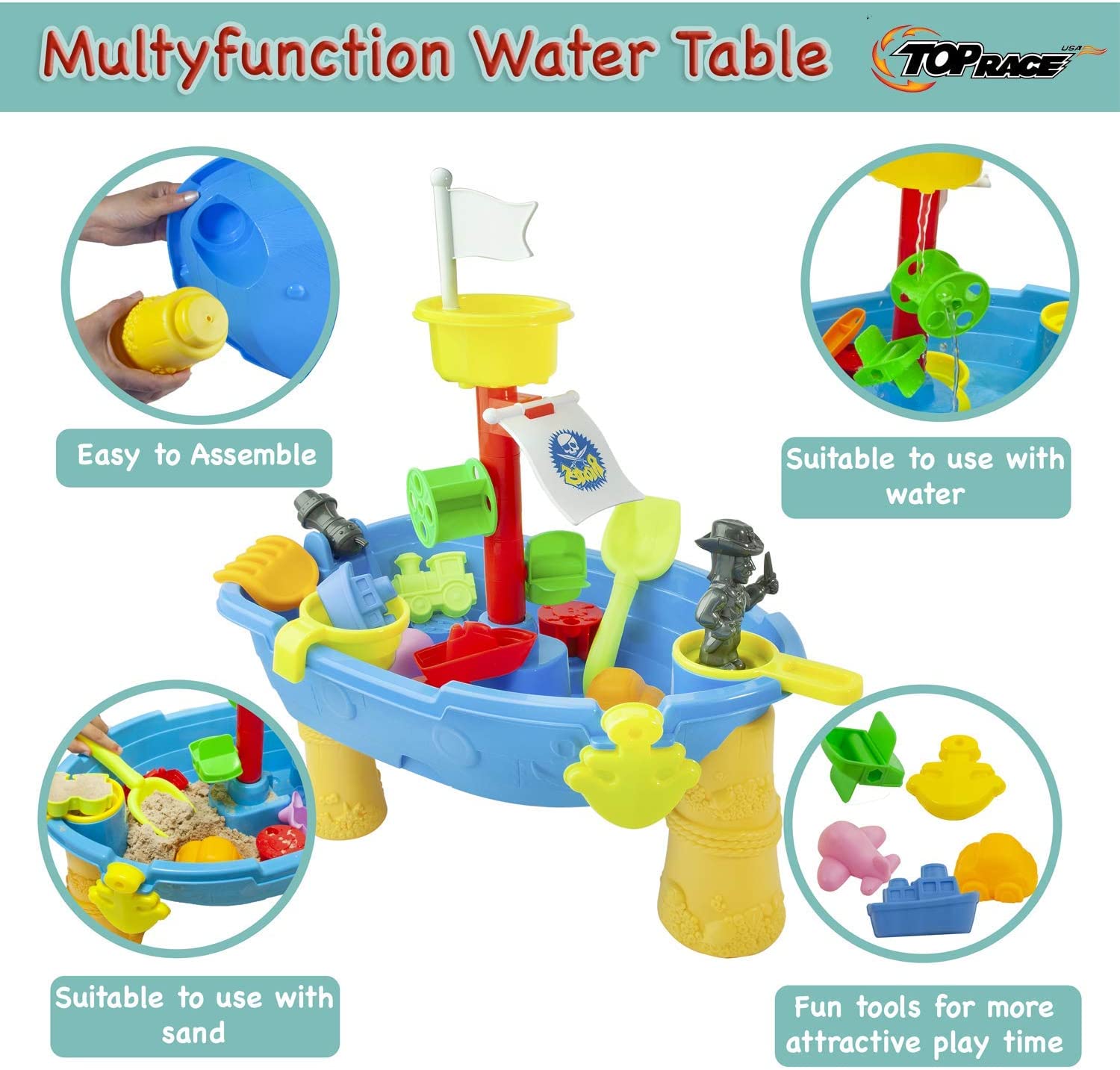 Top Race 24 Piece Outdoor Pirate Sand and Water Table – Ship Design ...