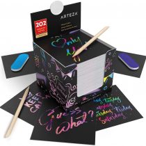 Arteza Scratch Paper Notes, Set of 202 Sheets, 3.5"x3.5" inches 200 Rainbow Notes & 2 Space Patterned Notes, Include 2 Scratchers, 2 Sharpeners, Art & Craft Classrooms and DIY Projects