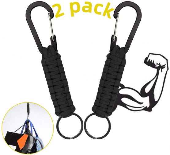 XCOZU 2 Pack Paracord Keychain, Paracord Key Chain Paracord Keyring Braided Paracord Lanyard with Snap Hook Carabiner Clips, Paracord Carabiner for Outdoor Survival Camping Hiking（Black）