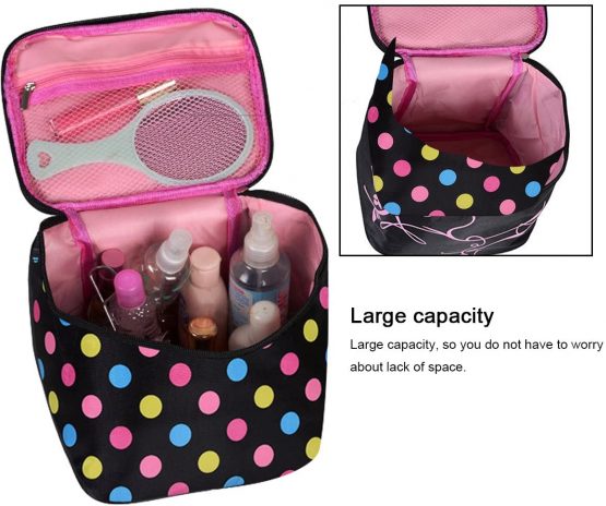 HQdeal Large Capacity Travel Makeup Organiser Cosmetic Storage Toiletry Bag Waterproof for Women- Black - Image 4