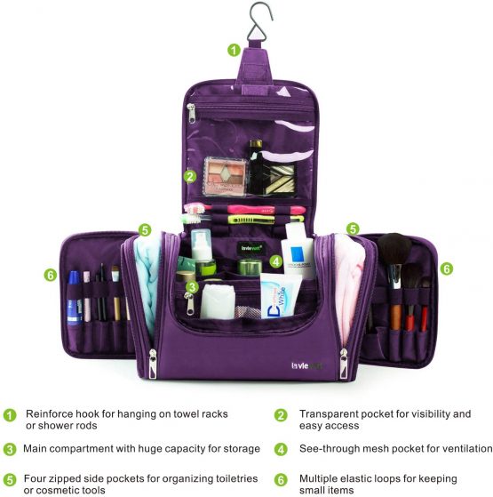 Lavievert Toiletry Bag/Makeup Organizer/Cosmetic Bag/Portable Travel Kit Organizer/Household Storage Pack/Bathroom Storage with Hanging for Business, Vacation, Household (Black) - Image 4