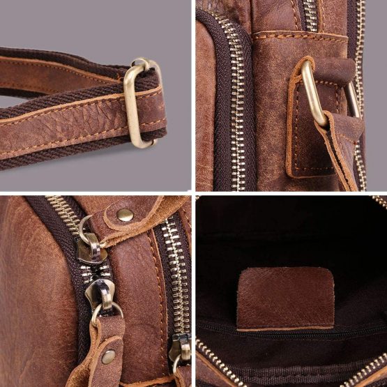 Men's Shoulder Bag, Small Leather Crossbody Bag Vintage Messenger Bags Casual Satchel Bag - Image 3