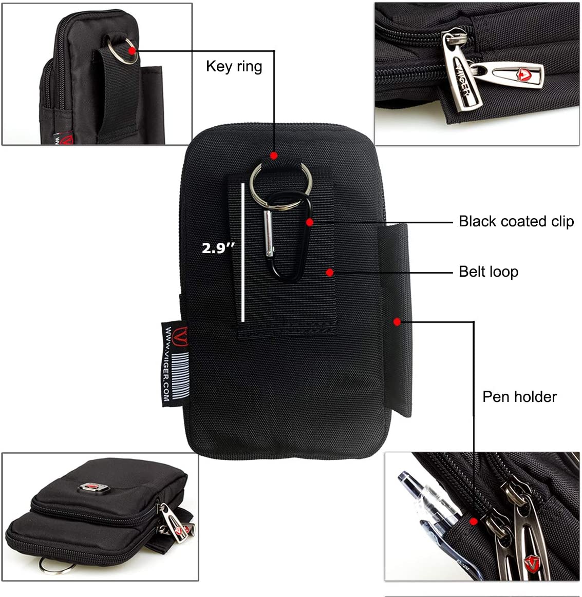 VIIGER Nylon Dual Pocket Phone Case Holster Belt Loop Pouch Bag Mens Zipper Belt Pouch with Clip Smartphone Holder Compatible for iPhone 17 Pro Max iPhone 16 Pro Max S25 Ultra S25+ - Image 4
