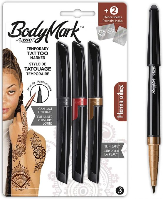 Bodymark By Bic Temporary Tattoo Markers and Stencils, Henna Vibes Kit - Assorted Colours, Pack of 3+2 - Image 4