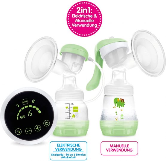 MAM 2-in-1 Single Electric Breast Pump, Flexible Use Electric and Manual Breast Milk Pump, Comforting Silicone Breast Pump, Green (Designs May Vary) - Image 3