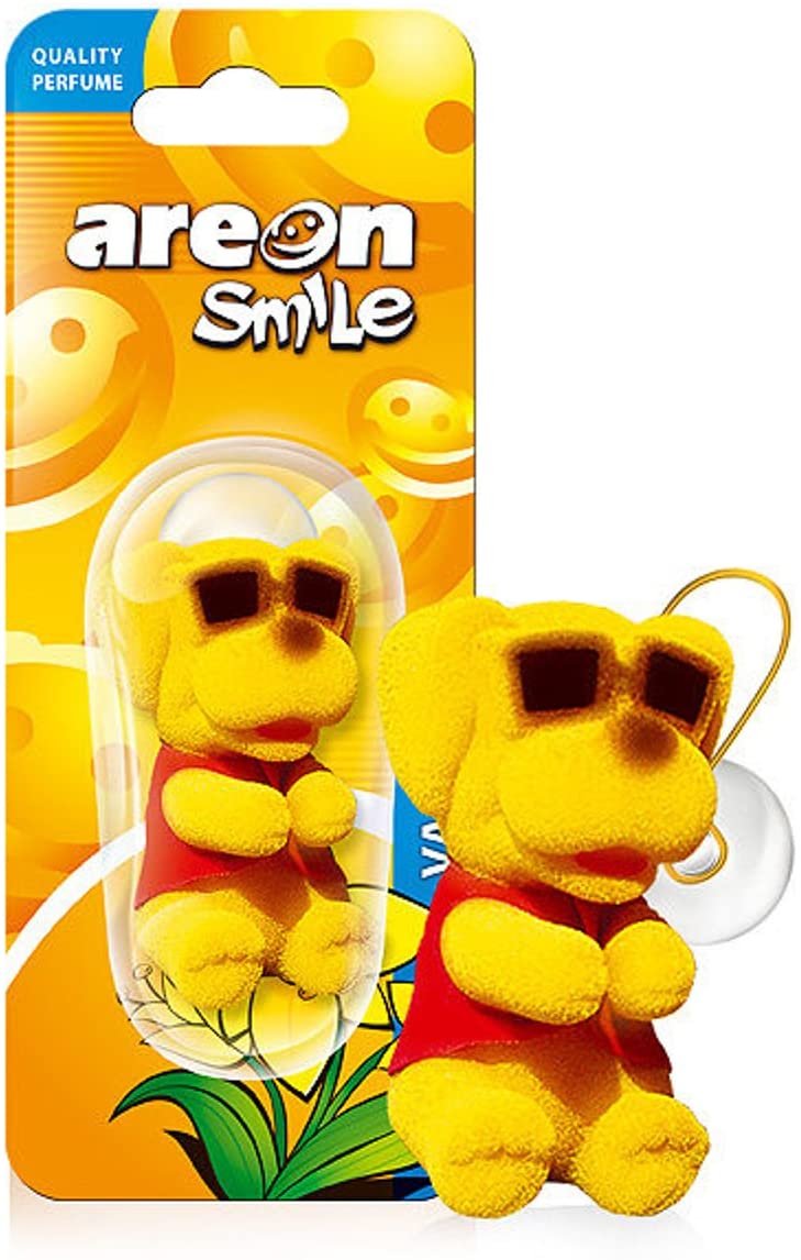 Areon Smile Car Air Freshener Vanilla Funny Hanging Yellow Dog Home 3D Pack of 1, 1 x Yellow Dog Vanilla