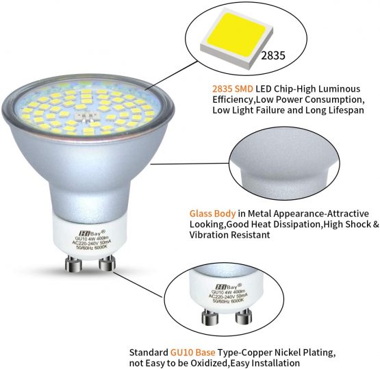 10x 4W GU10 LED Bulbs Cool White Spot Lights Replace 35W Halogen 6000K 240V for Ceiling Spotlight Downlight Fitting - Image 3