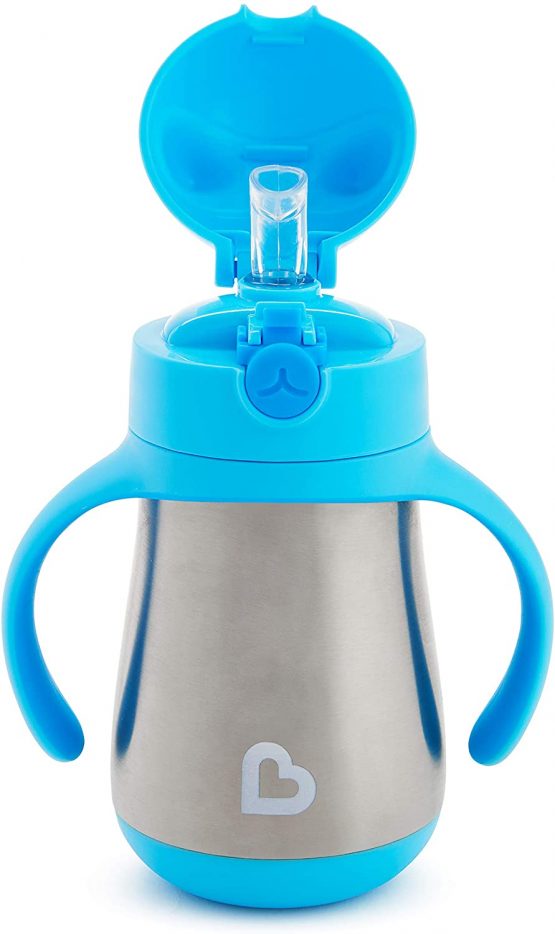 Munchkin Cool Cat Stainless Steel Straw Cup, 237 ml, Blue - Image 4