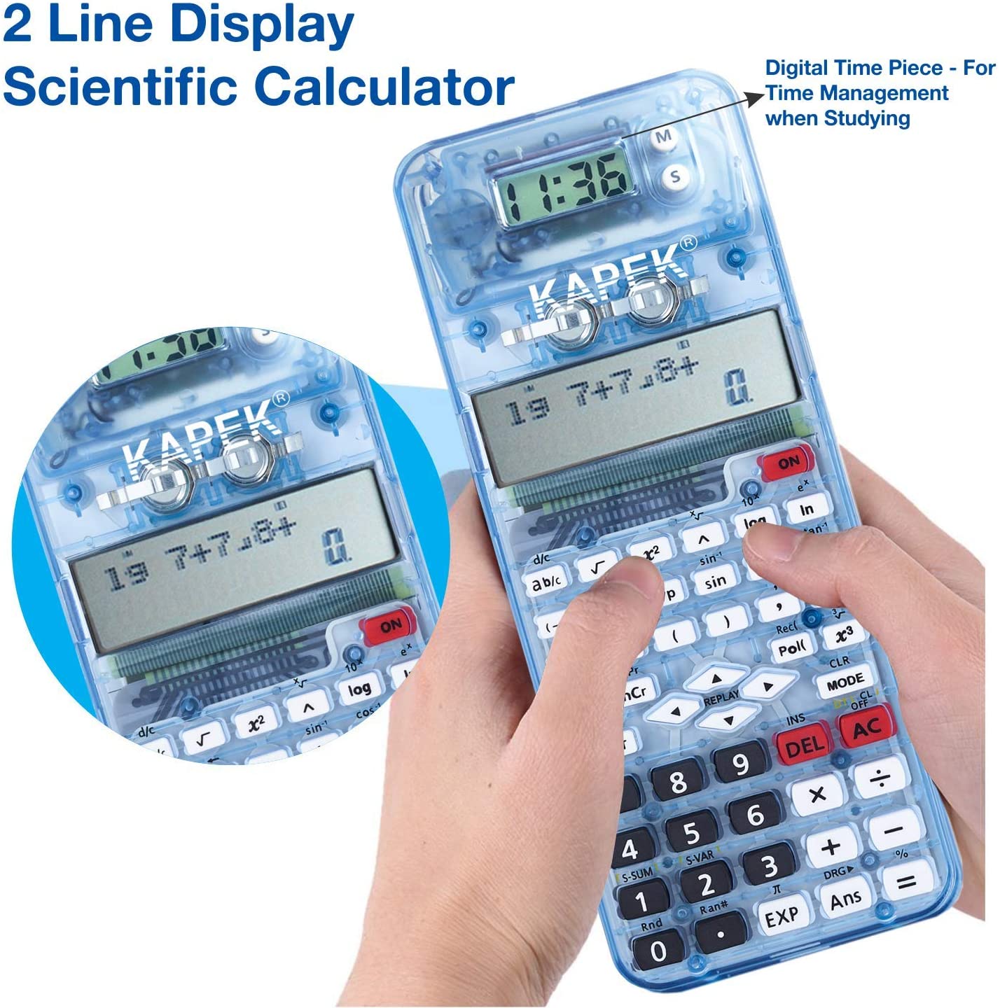 KAPEK Scientific Calculator + Math Set for Schools, Blue - Image 3