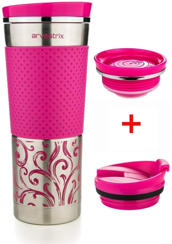 Arvestrix Travel Mug, Stainless Steel Thermal Mug, Vacuum Flask, Leakproof Tumbler, Coffee Mug for Hot and Cold Drinks with BPA Free Easy Clean Lid for for Men and Women, 450 ml (Pink) - Image 2