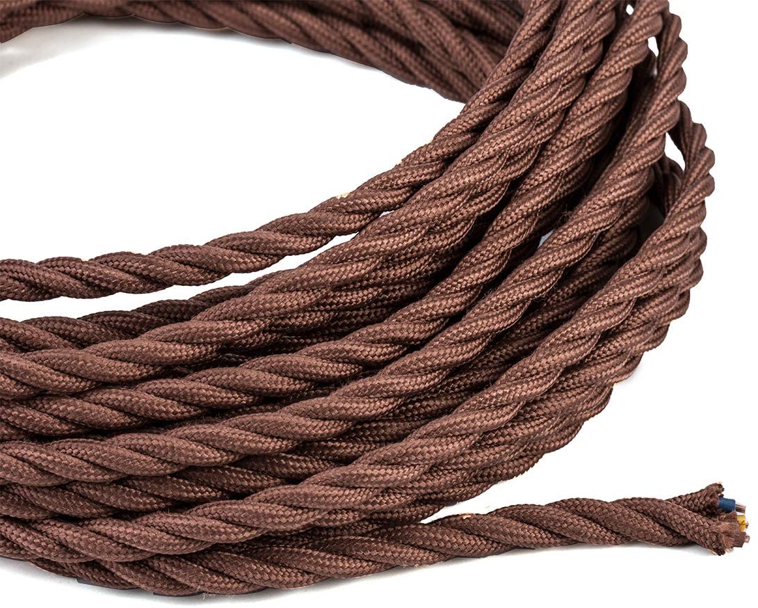 10 Meters 3 Core Brown Braided Electrical Cable Licperron Vintage Antique Cloth 