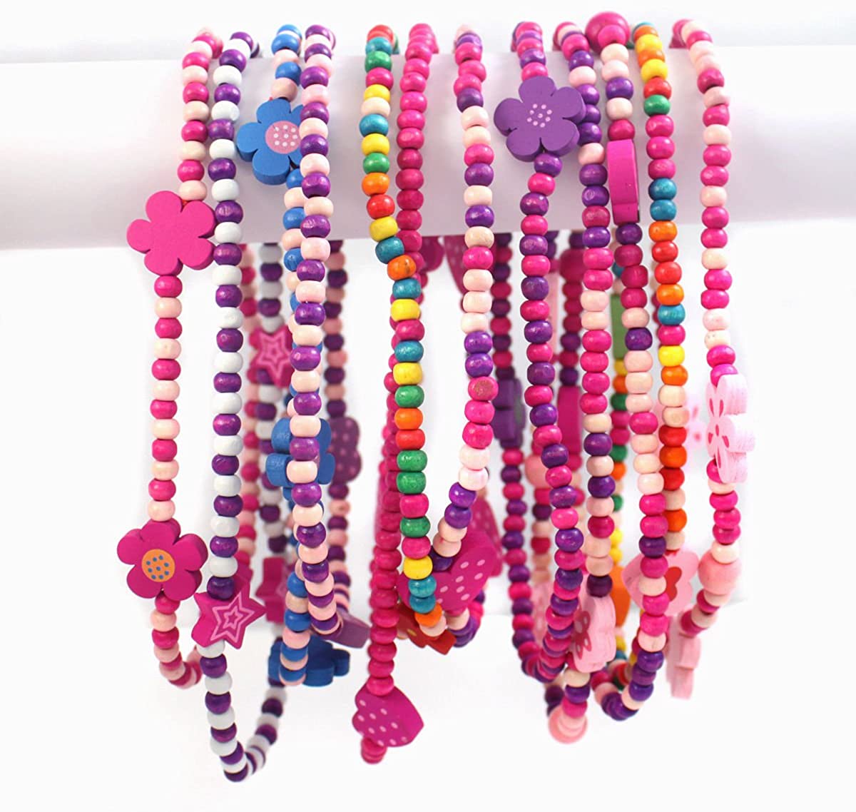 Stands Out, Supplying Outstanding Gifts 12 Wooden Beaded Necklaces for Girls, Party Bag Fillers for Kids Party - Image 4