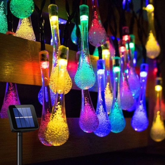 20 LED Multi Color Solar String Lights Outdoor Garden String Lights Solar Powered, Goodia 4.8M Waterproof Crystal Raindrop Decorative Lights for Garden, Terrace, Patio, Fence, Christmas, Parties - Image 2