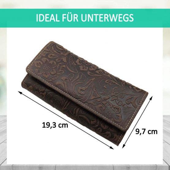 Large Leather Womens Purse with Beautiful Liana Pattern with fold-Out Compartment with RFID & NFC Blocking (Brown) - Image 4