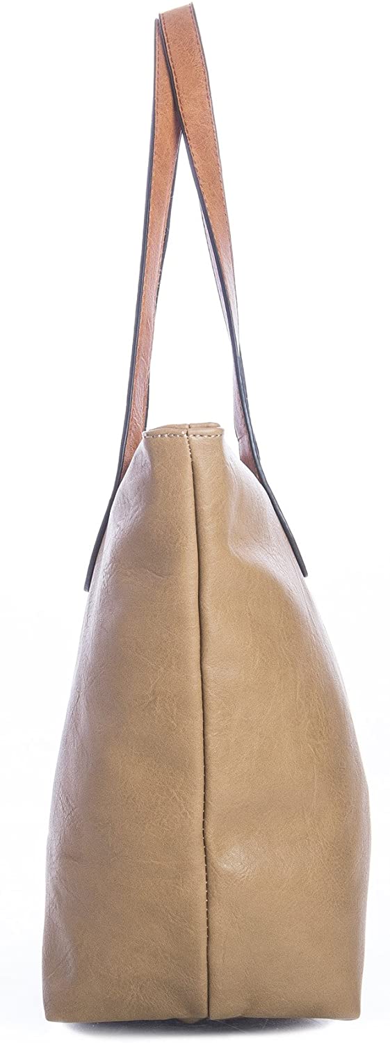 Mabel Womens Lightweight Plain Handbag - Soft 100% Vegan PU Leather Tote Shoulder Bag - Brook (Metallic Gold) - Image 4
