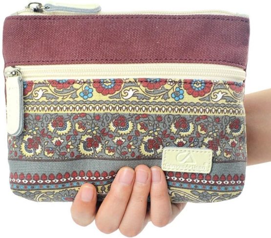POPUCT Women's Retro Canvas Zipper Coin Purse Phone Pouch Cosmetic Bag(Wine red) - Image 4