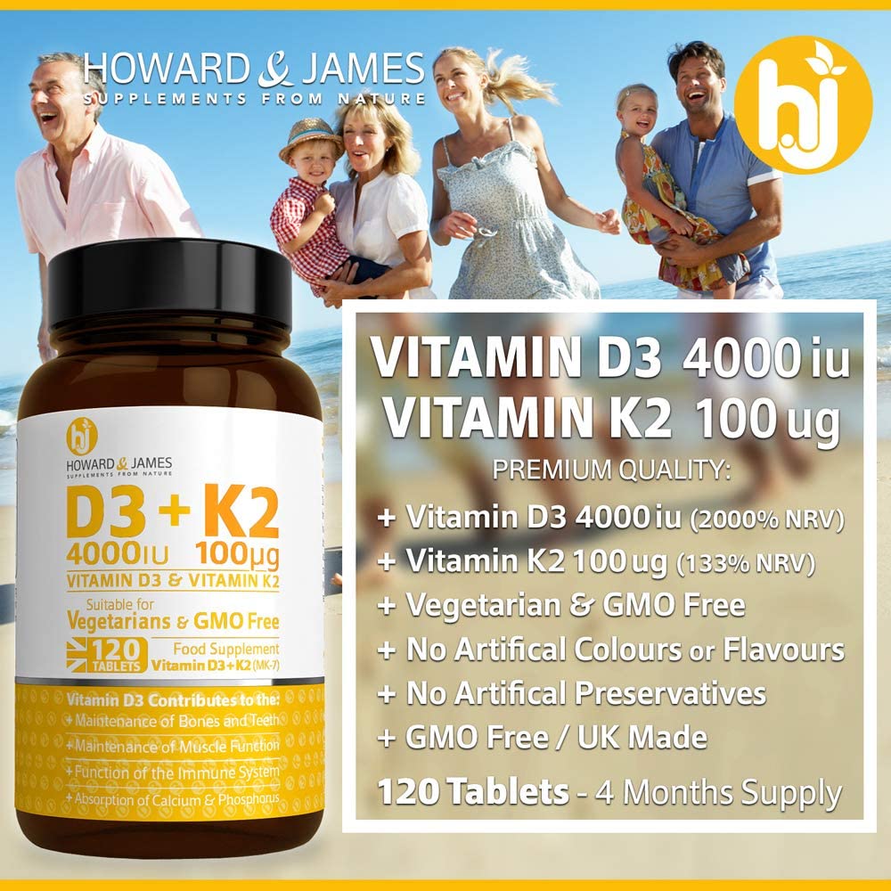 Vitamin D3 4000iu Plus Vitamin K2 100ug 120 High Strength Vegetarian
