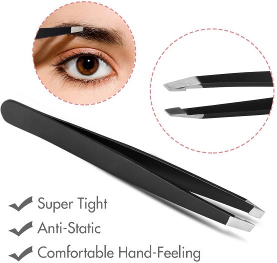 Gibot Eyebrow Set, 5pcs Stainless Steel Eyebrow Grooming Kit with Tweezers, Scissors, Eyebrow Brush Comb, Eyebrow Pencil, Razor and Travel Case for Women and Men, Black - Image 3
