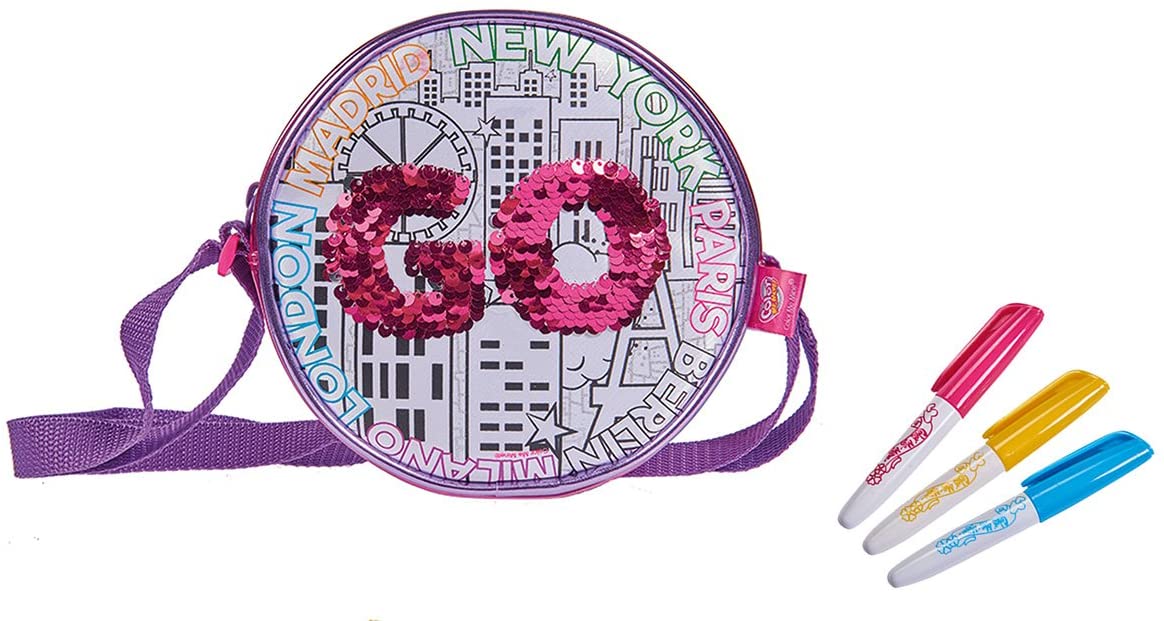 Simba 106374262 Colour Me Mine Swap Round Bag for Painting/Now with Trendy Reversible Sequins, Pink,Silver