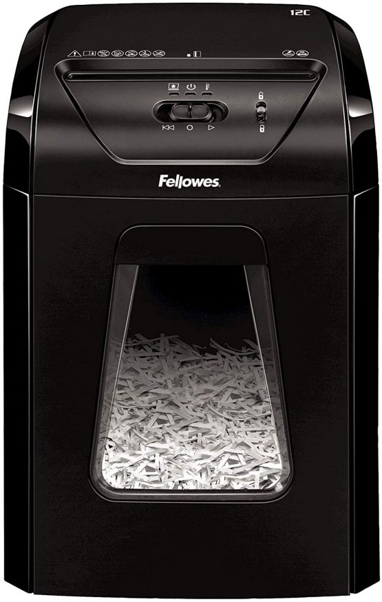 Fellowes Powershred 12C Personal 12 Sheet Cross Cut Paper Shredder for Home Use - with Safety Lock, Black