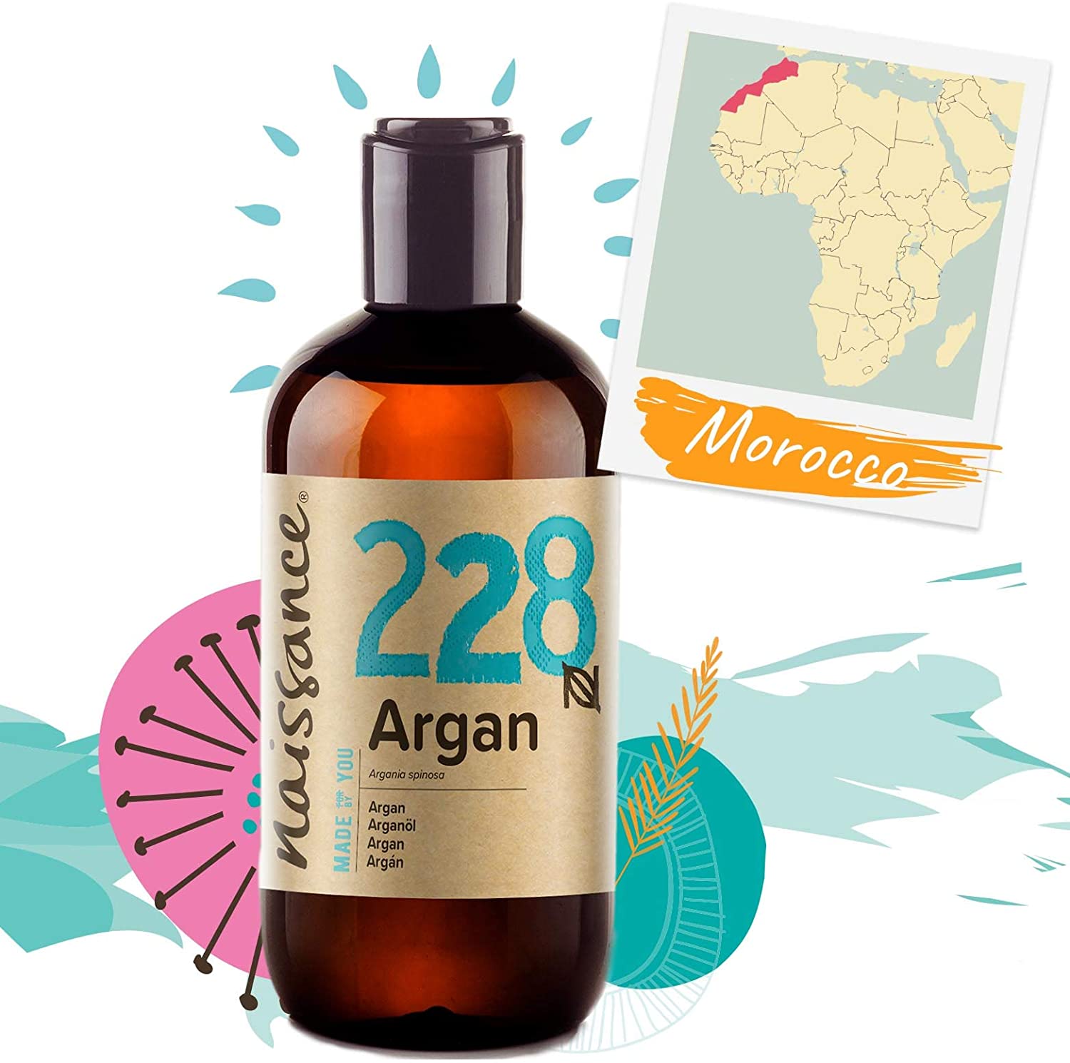 Naissance Argan Oil (No. 228) 225ml, Natural Growth Hair Mask, Anti-Ageing, Antioxidant, Moisturiser for Face Skin - Image 4