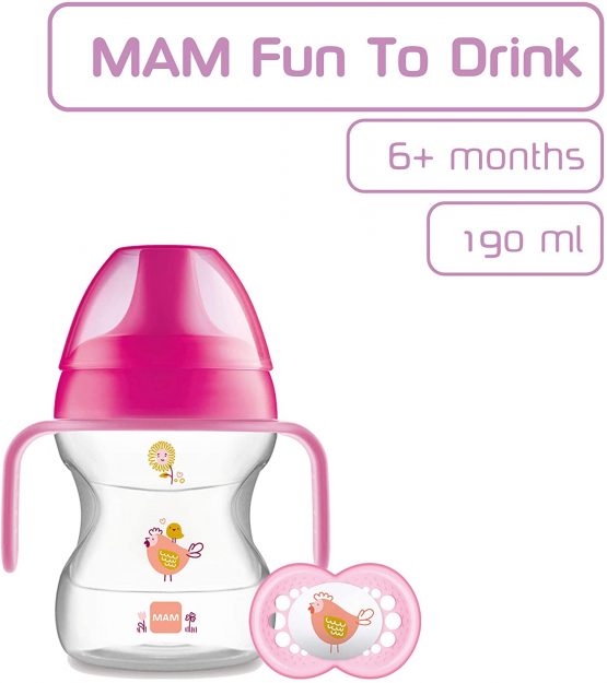MAM Learn to Drink Cup, Bottle Handles and Soother, 6+ Months Baby Cup with Removable Handles, Baby Feeding Accessories, 190 ml, Pink (Designs May Vary) - Image 3