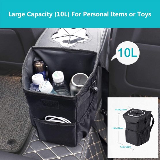 MOSFiATA Car Rubbish Bin, Foldable and Waterproof Auto Trash Bag 10L Oxford with Lid and Side Pockets,Car Boot Organiser for Car/SUV/Truck/Minivan/Auto - Image 2