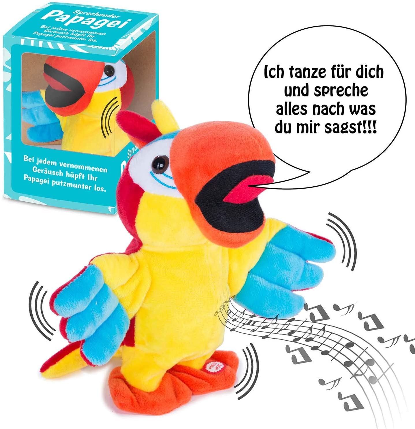Dancing Soft Toy - Singing & Talking Soft Toy - Talks, plays the melody and flutters through the area (Parrot) - Image 4