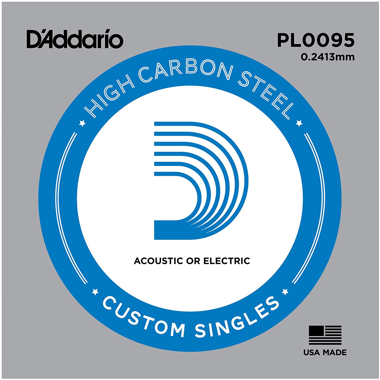 D'Addario PL0095 Plain Steel Guitar Single String, 0095, 0.0095, 0095 gauge