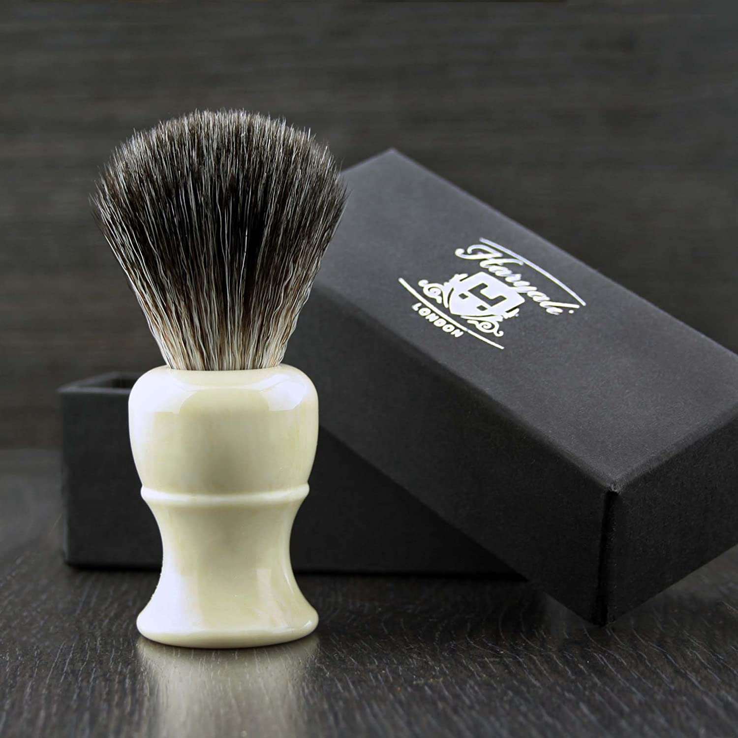 Hand Assembled White Badger Shaving Brush in High Grade (ABS Plastic Handle) Sophist Collection Elegantly Designed by Haryali London.
