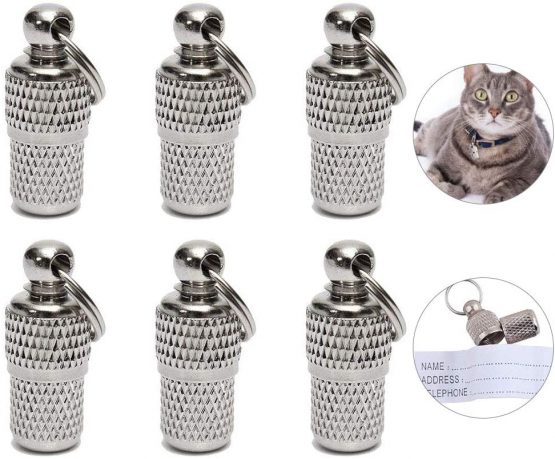 GOLRISEN 6 pack Pet ID Tags,Tag Barrel Tube with Address Name Label,Anti -Lost Dog Cat ID Tag for Collar Of Dog Cat Puppy