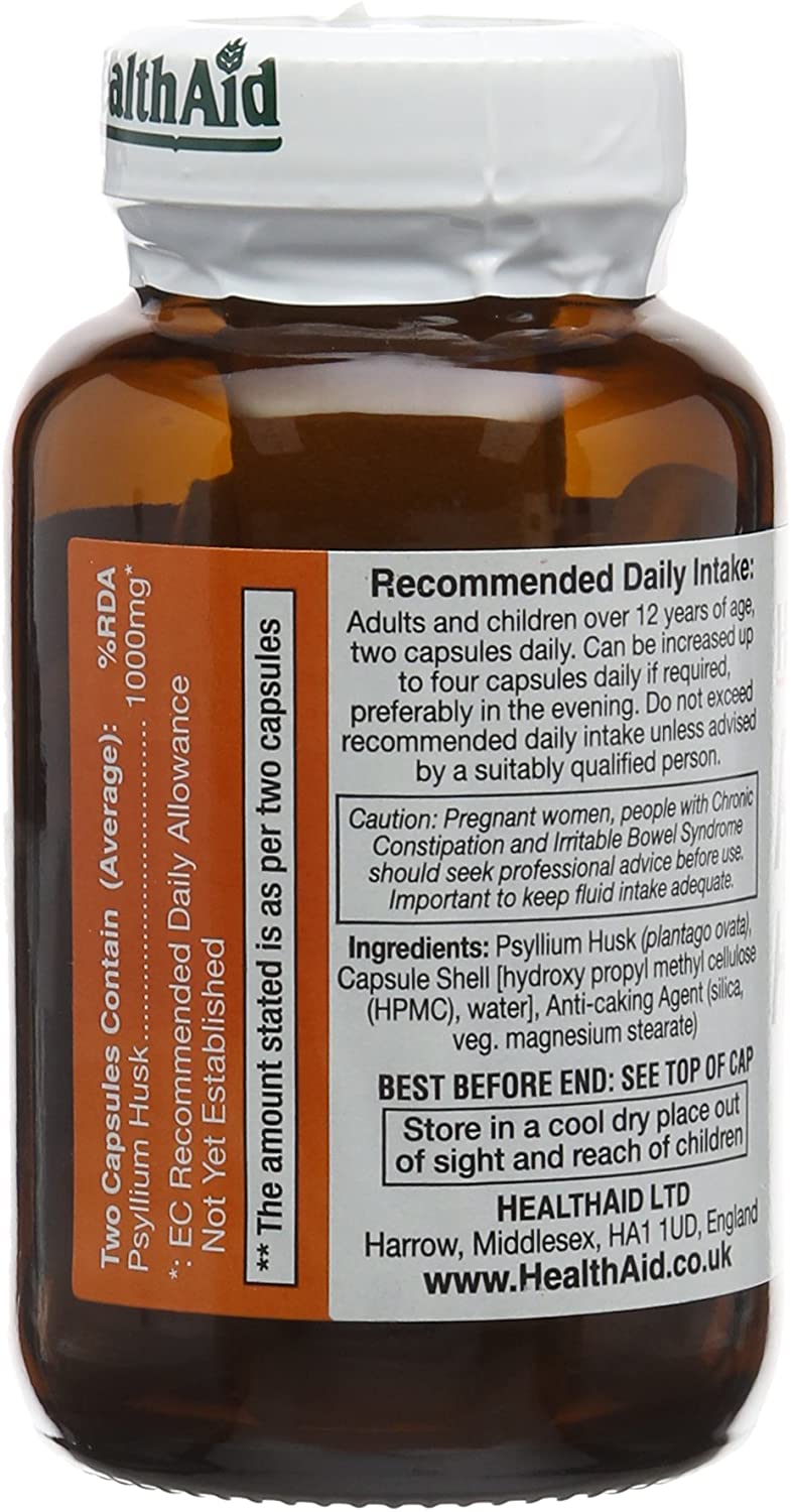 HealthAid Psyllium Husk, Fibre, 1000mg 60 Vegan Capsules, 60 Count (Pack of 1) - Image 3