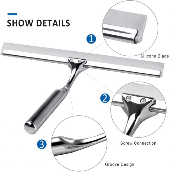 Ulinek Shower Window Squeegee, Stainless Steel Squeegee Shower Wiper Scraper Cleaner with Strong Suction Storage Hook for Bathroom Floor Kitchen Wet Room Mirror Car Window Glass Cleaning - Image 4