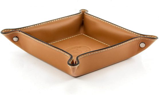 BELCRAFT Orvieto Leather Tidy Tray, Handmade Classic Italian Style, Key Wallet, Coin Box, Tan (19x19 cm) - Image 2