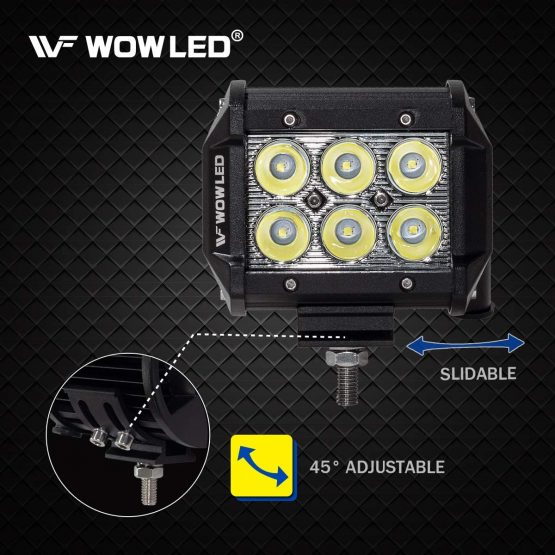 WOWLED 4 Inch 2 Pack 18W LED Lights LED Work Light Bar Spot Lamp Offroad 4WD SUV ATV Truck Boat Bar Lamp, IP67 Driving spotlight Spot Beam Light Lamp for Car Fog Spot Light 12V 24V DC - Image 4