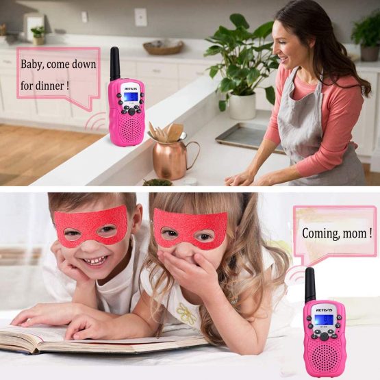 Retevis RT388 Walkie Talkies for Kids, Rechargeable Long Range 8CH Toy Gifts for 3-12 Years Old Boys Girls, with Backlit LCD Flashlight for Camping, Outdoor Adventures, Family Games(1 Pair, Pink) - Image 4