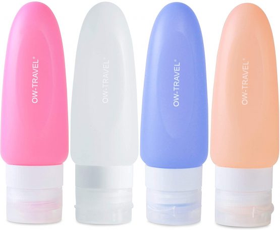 Silicone Travel Bottles for Travel Toiletries (4 Pcs) OW Travel. TSA Compliant Leakproof BPA Free Refillable Squeezable Travel Bottle for Liquids Creams Lotions Travel Shampoo Conditioner Travel Set