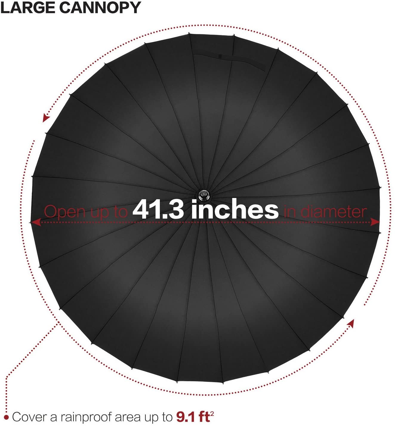VONDAVO Stick Umbrellas with 24 Fiberglass Ribs Windproof, Waterproof Compact Black Umbrella - Image 3