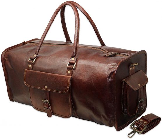 HG-LTHR 50 cm Leather Duffle Bag Travel Carry-On Waterproof Luggage Overnight Gym Weekender Bag - Image 2