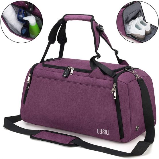 BonClare Sports Duffle Bag with Shoes Compartment and Wet Pocket, 42L Waterproof Gym Bag for Men and Women, Durable Travel Duffel Bag with Shoulder Strap and Combination Lock