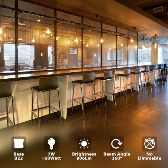 B22 LED Filament Bayonet Bulb, 6.5W GLS Energy Saving Bulbs, Retro Glass A60 LED Bulbs,60W Equivalent, 806Lm, 2700K Warm White A60 Clear Filament Bayonet Cap,Non-dimmable (6 PCS) - Image 2