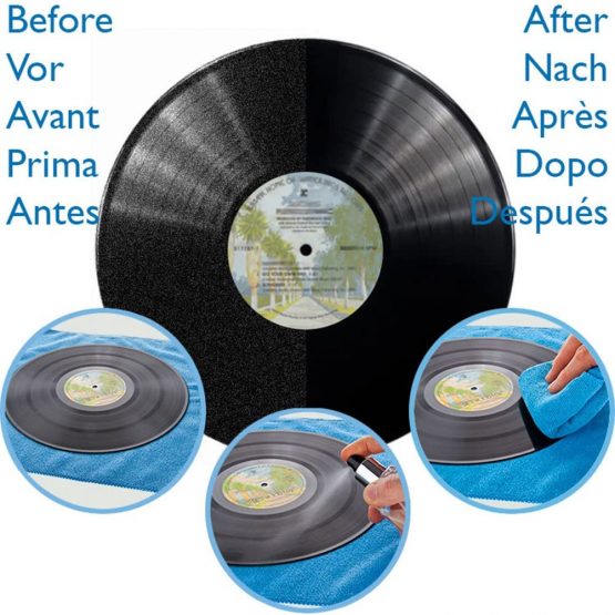 Vinyl LP Record Cleaner Kit - by Vinyl Clear. 250ml Premium Quality Record Cleaning Fluid with Atomiser Bottle, Foldaway Stand, Two Microcloths & Instructions. Plus free 10ml Stylus Cleaning Fluid. - Image 2