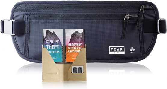 Thin Profile Money Belt w/Theft Insurance and Lost & Found Service - RFID Block Liner Built-in - Rated for Security, Quality and Ease of Travel (Black - REG)