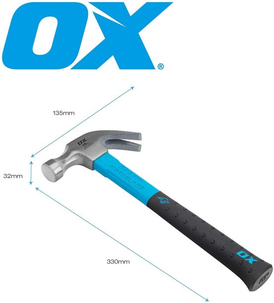 OX OX-P081616 – Pro Series Claw Hammer with Fibreglass Handle Curved - Multicolour, 16 oz - Image 4