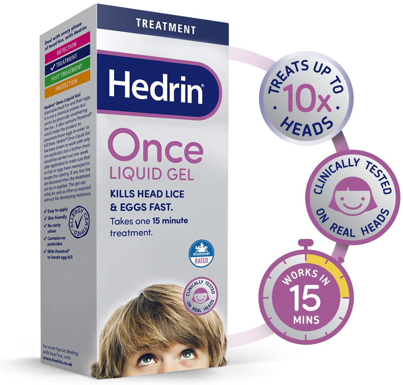 Hedrin Once Liquid Gel, Head Lice Treatment, Kills Headlice and Eggs in 15 Minutes, 10 x Treatments, Clear, 250 ml - Image 2