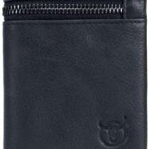 Genuine Leather Men Wallet, RFID Blocking Antimagnetic Credit Card Holder, Zipper Coin Purse Black