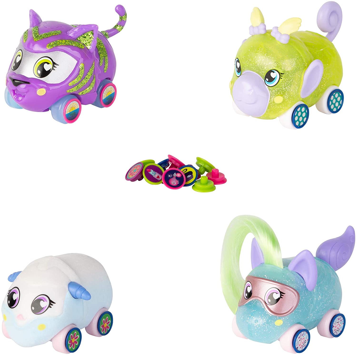 Tomy Ritzy Rollerz 46880 Set of 4 Multi-Coloured Characters, Small Cars to Customize, Includes 28 Collectable Charms