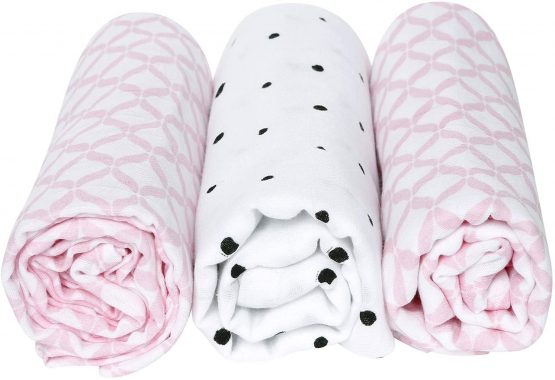 Motherhood Premium Burp Cloths, Cloth Nappies, Muslin Nappies, Set of 3, Oeko-Tex Standard 100, 100% Pure Cotton, 70 x 80 cm, Pink Classics