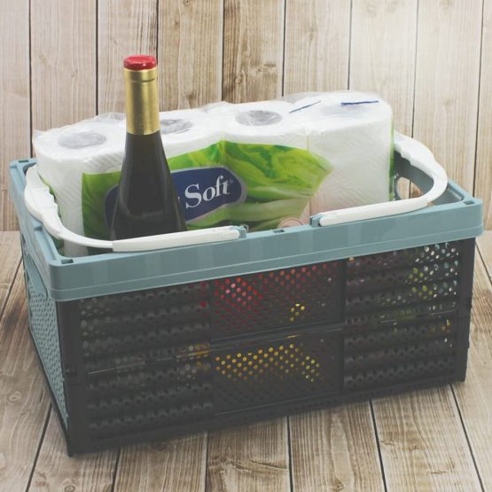 com-four® Plastic shopping basket with handles 16l - Transport box with handles - Stable folding storage box - 20 x 40 x 27 cm (01 piece - pastel turquoise) - Image 2